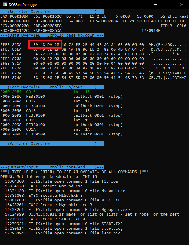 breaking on int 16 in debugger